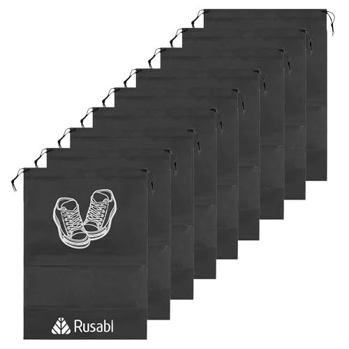 Rusabl Shoe Bag for Travel (Pack of 9, Black) Non Woven, See Through Window, Drawstring Closure, Travel Organiser Pouch for Women & Men Sports Shoes, Sandals, Slippers, Footwear Cover for Travelling - Image 1