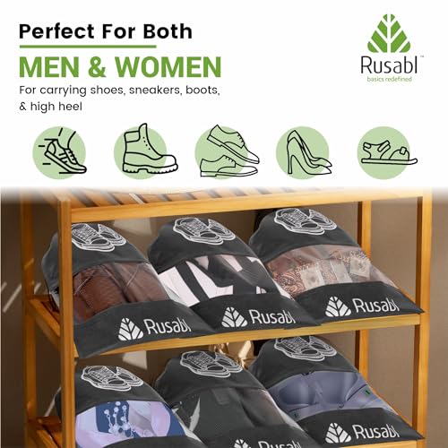 Rusabl Shoe Bag for Travel (Pack of 9, Black) Non Woven, See Through Window, Drawstring Closure, Travel Organiser Pouch for Women & Men Sports Shoes, Sandals, Slippers, Footwear Cover for Travelling - Image 5