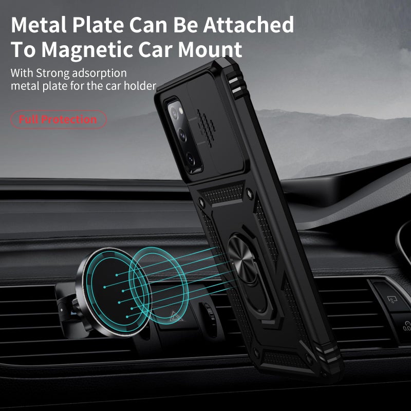 Weycolor for Samsung Galaxy S20 FE 5G Case with Camera Lens Cover, HD Screen Protector, 10 FT Military Grade Drop Protection, Magnetic Ring Holder Kickstand Protective Phone Case, Black - Image 2