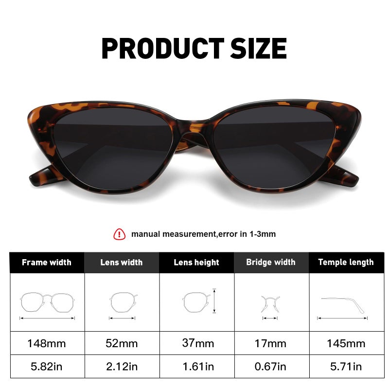 Fozono Retro Vintage Narrow Cat Eye Sunglasses for Women 90s Small Chic Trendy Sunnies UV400 Party Driving FZN7514(Tortoise/Grey) - Image 5
