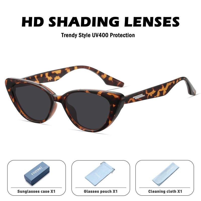 Fozono Retro Vintage Narrow Cat Eye Sunglasses for Women 90s Small Chic Trendy Sunnies UV400 Party Driving FZN7514(Tortoise/Grey) - Image 3