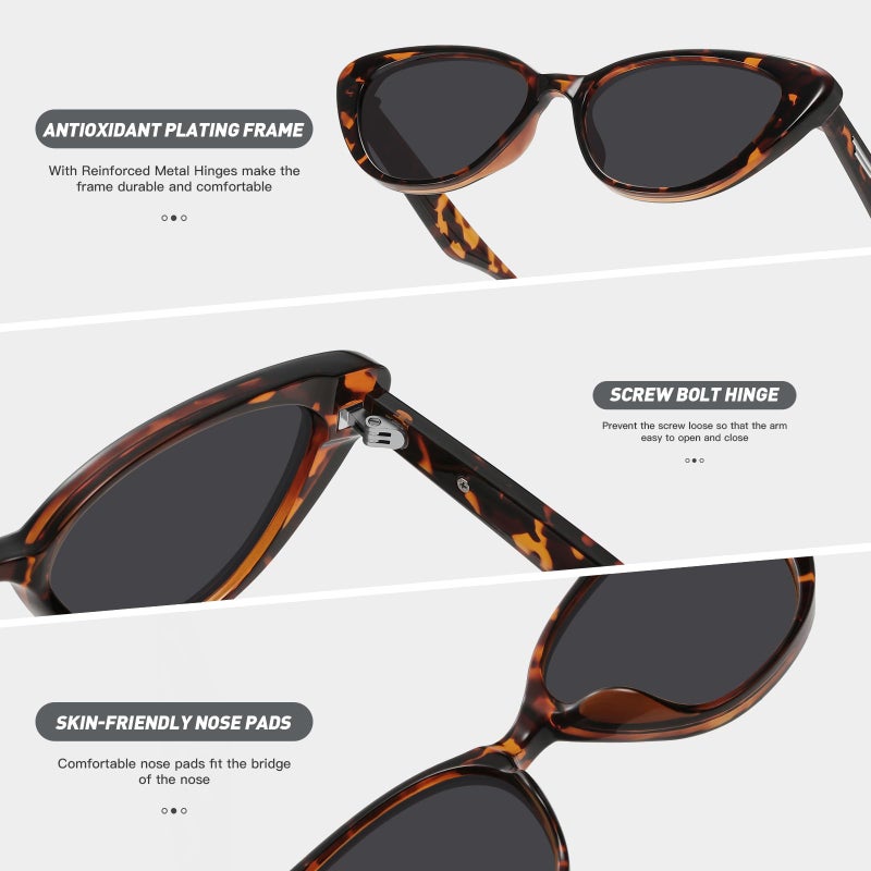 Fozono Retro Vintage Narrow Cat Eye Sunglasses for Women 90s Small Chic Trendy Sunnies UV400 Party Driving FZN7514(Tortoise/Grey) - Image 4