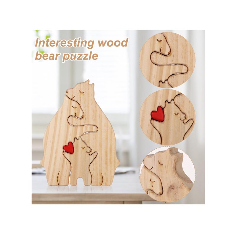 SOLARAE Personalized Family Name Puzzle, 3 Bears Wooden Bear Family Puzzle Decorative Wooden Bear Puzzle Creative Birthday Gifts for Parents Home Decor Housewarming Gifts - Image 4