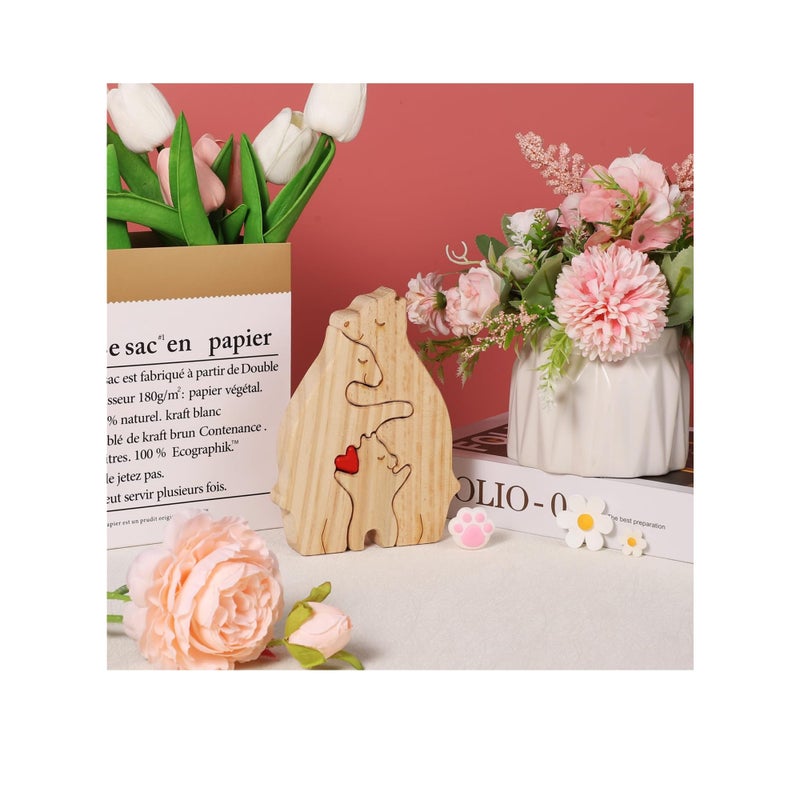 SOLARAE Personalized Family Name Puzzle, 3 Bears Wooden Bear Family Puzzle Decorative Wooden Bear Puzzle Creative Birthday Gifts for Parents Home Decor Housewarming Gifts - Image 5