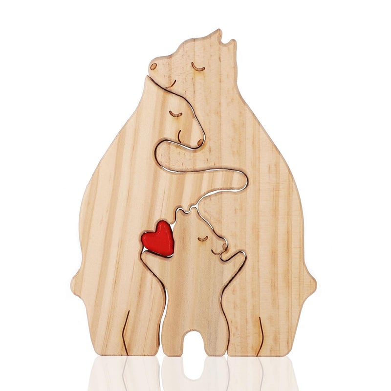 SOLARAE Personalized Family Name Puzzle, 3 Bears Wooden Bear Family Puzzle Decorative Wooden Bear Puzzle Creative Birthday Gifts for Parents Home Decor Housewarming Gifts - Image 1