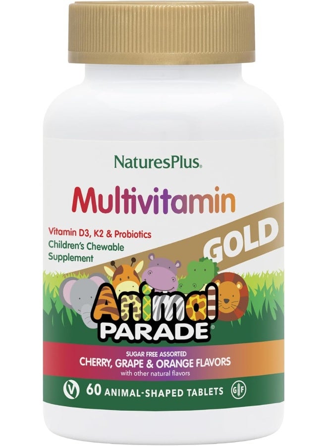 NaturesPlus Natures Plus Animal Parade Source of Life Gold Children's Chewable Multivitamin - Assorted Cherry, Orange & Grape Flavors - 60 Chewable Tablets - Vegetarian, Gluten-Free - 30 Servings - Image 1