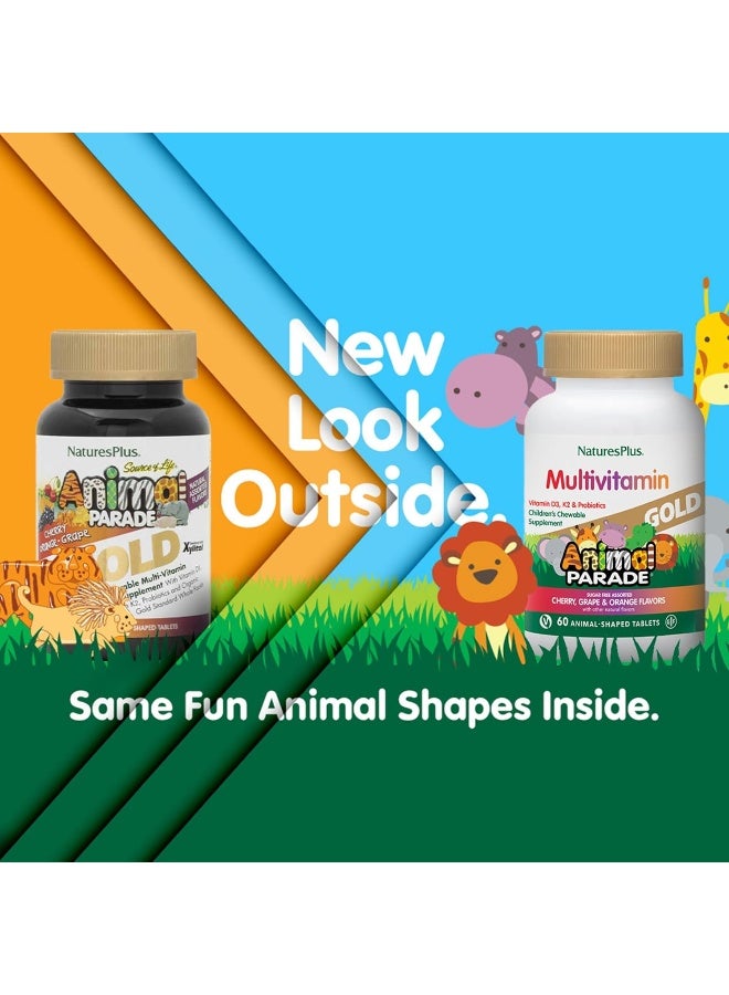 NaturesPlus Natures Plus Animal Parade Source of Life Gold Children's Chewable Multivitamin - Assorted Cherry, Orange & Grape Flavors - 60 Chewable Tablets - Vegetarian, Gluten-Free - 30 Servings - Image 2