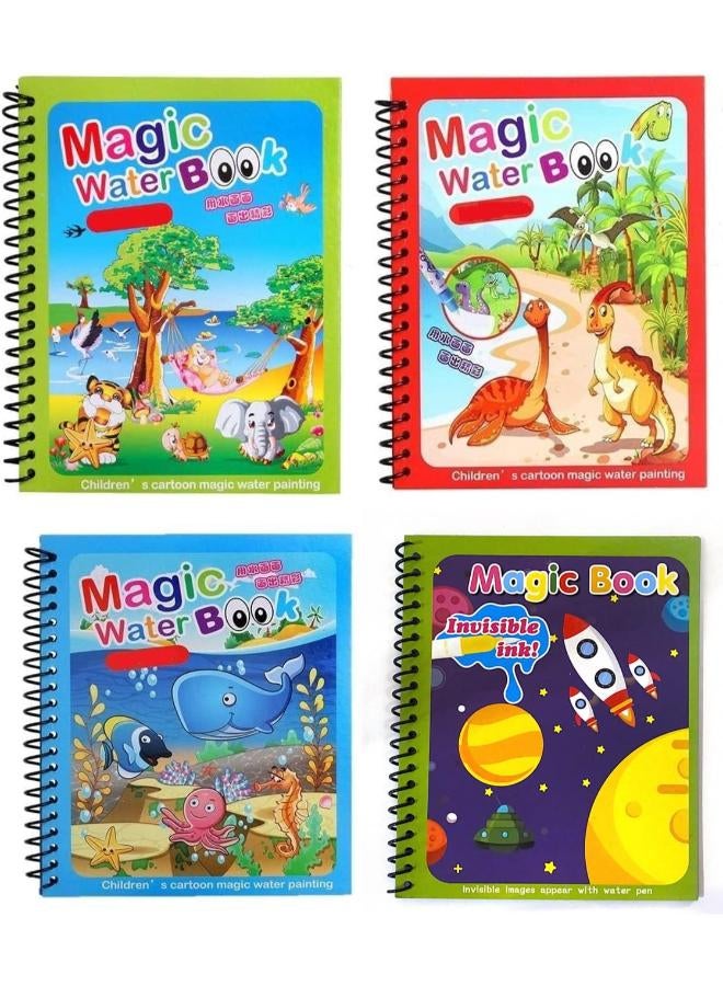 Dreamons link kids magic water colouring book (pack of 4 books) unlimited fun with water wow! aqua doodle coloring drawing reusable water-reveal activity pad, chunky-size water pen for birthday gift 
