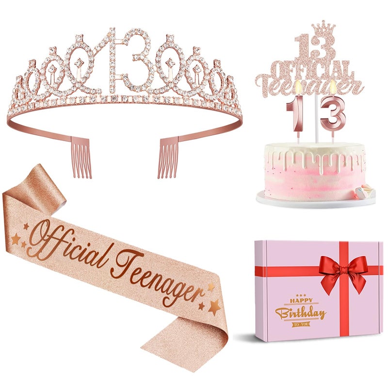 13th Birthday Decorations for Girls Including 13th Birthday CrownTiara Official Teenager Sash and Cake Topper Number Candles 13 Year Old Girl Gifts