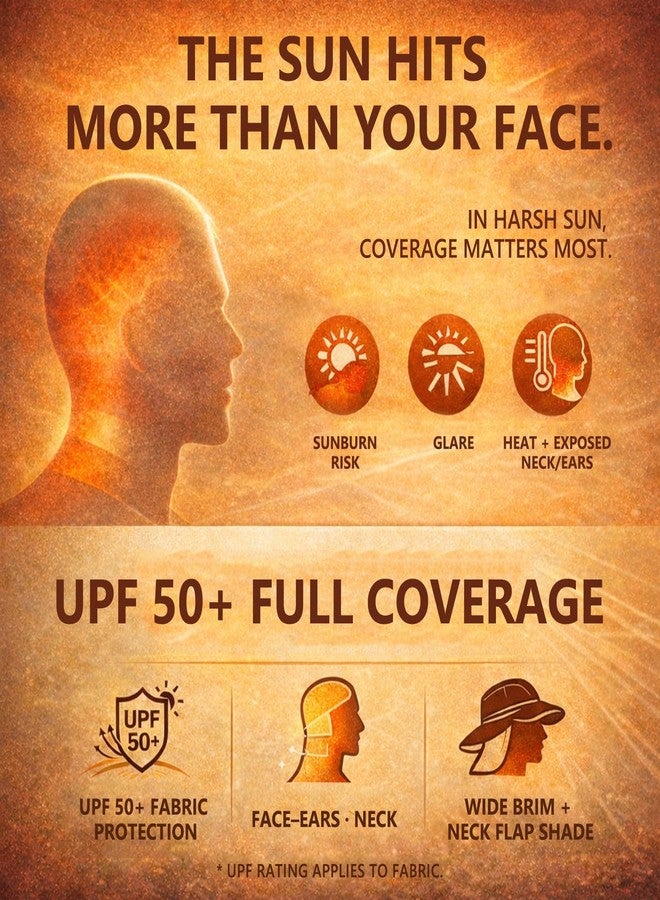 Comhats Sun Hats for Men Neck Cover Flap Protection UPF50+ Wide Brim Summer Boonie Bucket Waterproof Summer Golf Packable Travel Big Head X-Large XX-Large XL XXL Light Grey - Image 2