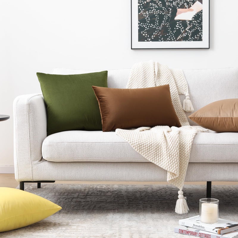 Mixhug Set of 2 Cozy Velvet Square Decorative Throw Pillow Covers for Couch and Bed, Moss Green, 18 x 18 Inches - Image 4