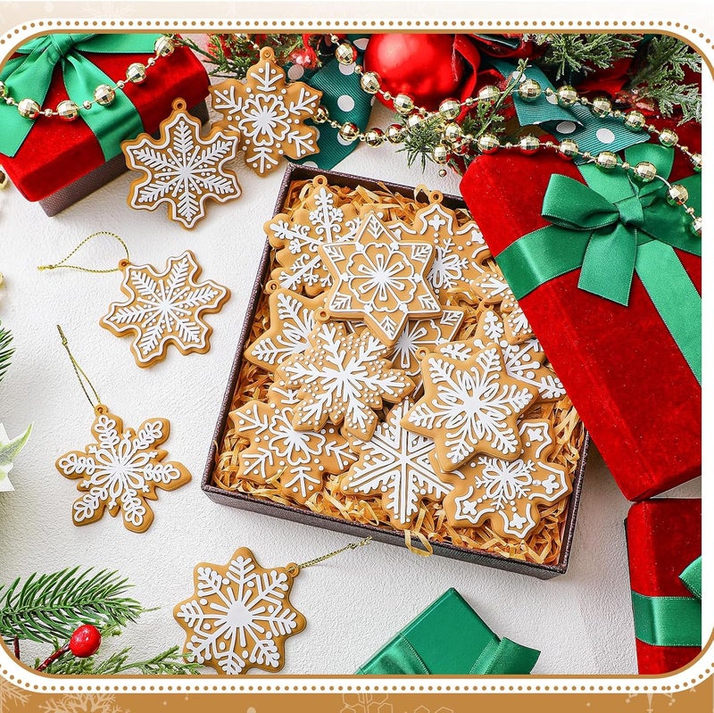 Syhood 36 Pcs Christmas Tree Ornaments Xmas Colorful Ball Peppermint Candy Gingerbread Snowflake Tree Decors Silicone Winter Gingerbread Hanging Decorations for Holiday Party - Image 5