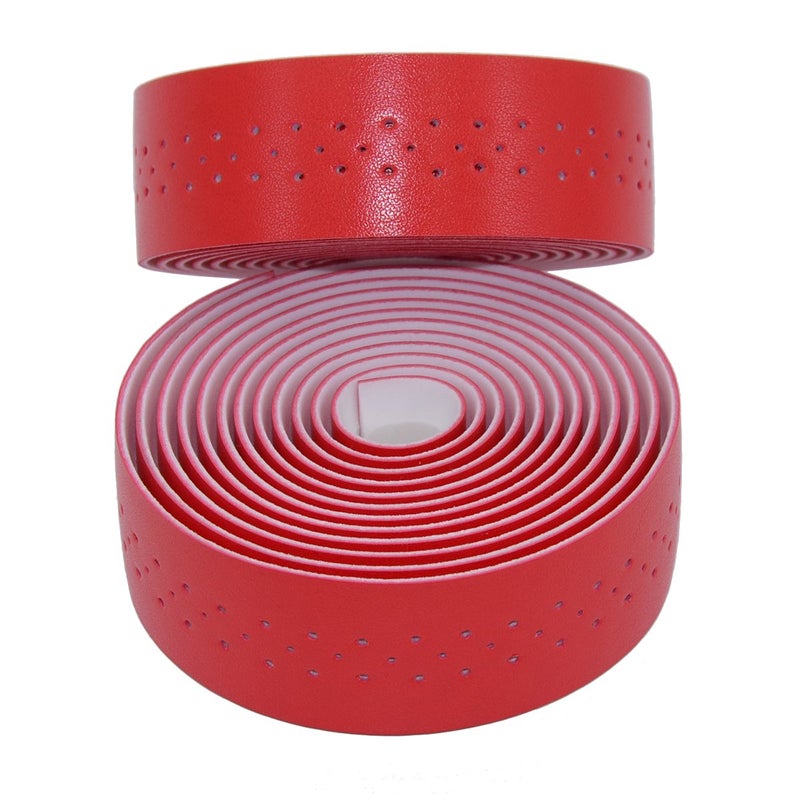 KINGOU Handlebar Tape Luxury PU Leather Bar Tape Fixed Gear/Road Bike Bar Wrap with 2 Reflective Plug (Red) - Image 1
