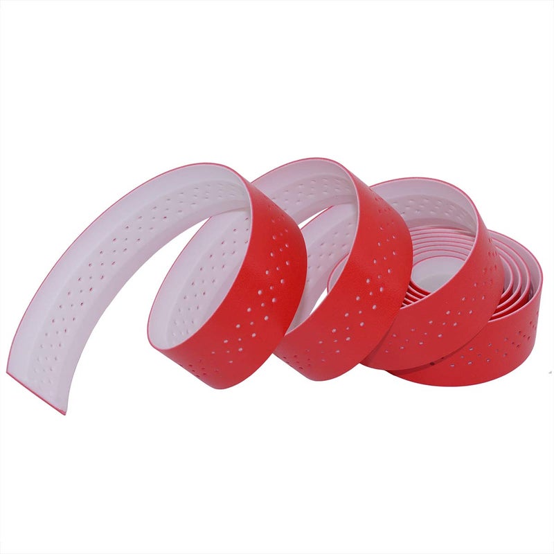 KINGOU Handlebar Tape Luxury PU Leather Bar Tape Fixed Gear/Road Bike Bar Wrap with 2 Reflective Plug (Red) - Image 4
