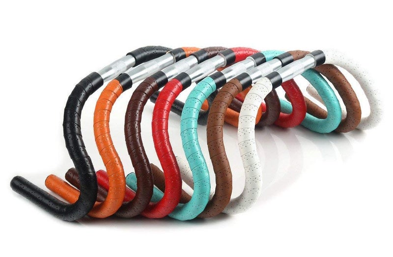 KINGOU Handlebar Tape Luxury PU Leather Bar Tape Fixed Gear/Road Bike Bar Wrap with 2 Reflective Plug (Red) - Image 3