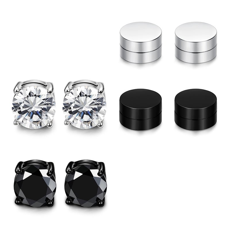 JOERICA 4 Pairs 8MM Stainless Steel Stud Earrings for Men Women Non Piercing Clip on CZ Earrings Black - Image 2