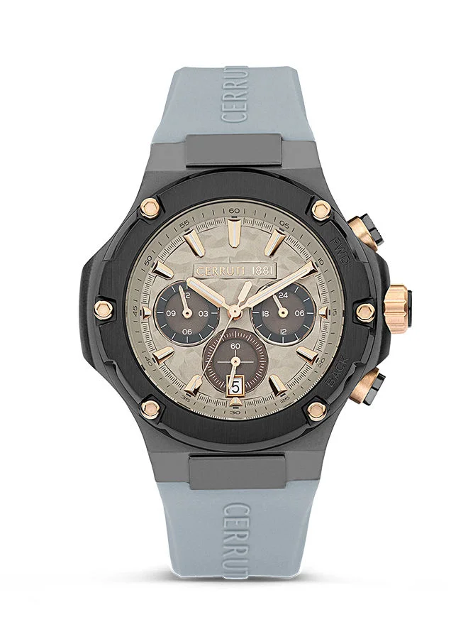 CERRUTI 1881 Men's Round Shape Silicone Band Analog Wrist Watch 44 mm - Grey Dial - CIWGQ2224304