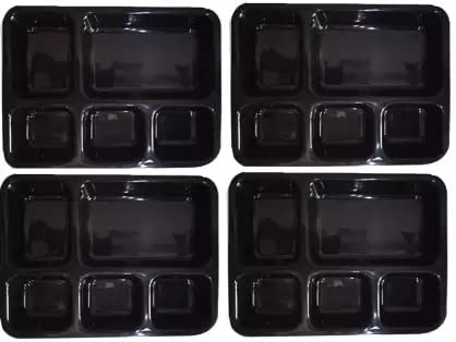 Coolkart Set of 4 Unbreakable Microwave Safe 5 Compartment Plates for Dinner Made of 100 BPA Free Food Grade Virgin Black - Image 1