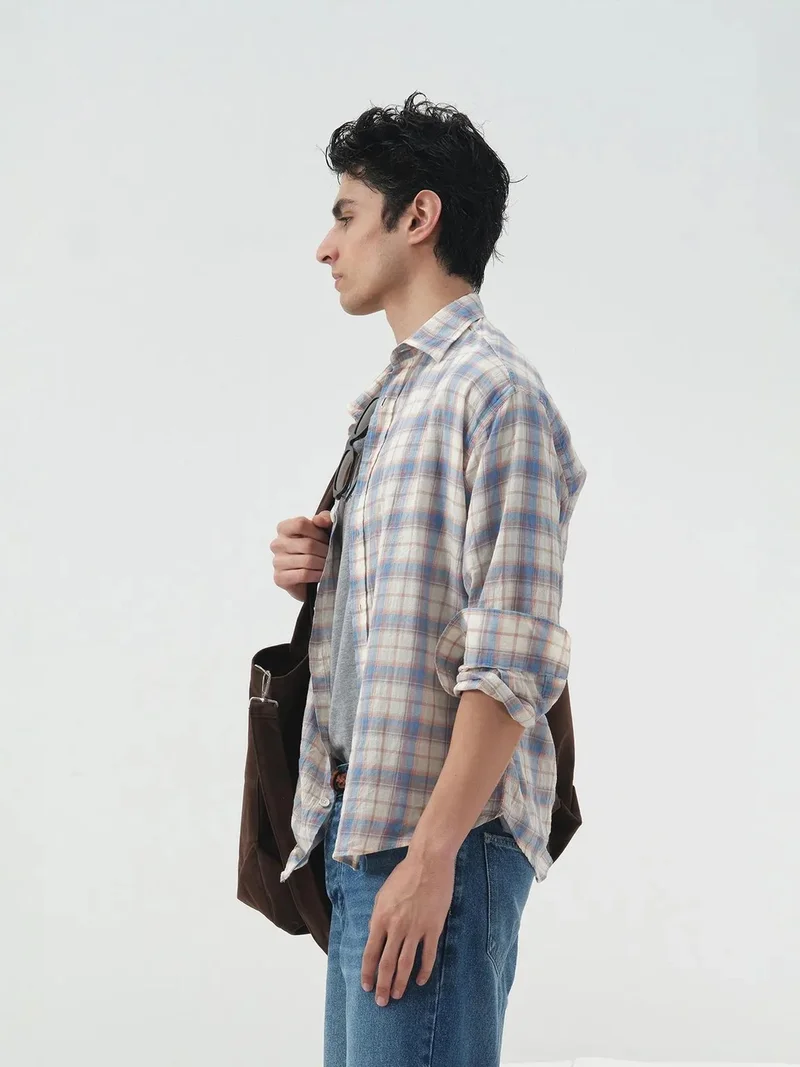 Giesto Dusty White GIESTO Oversized Plaid Button-Front Shirt for Men | Best Price UAE