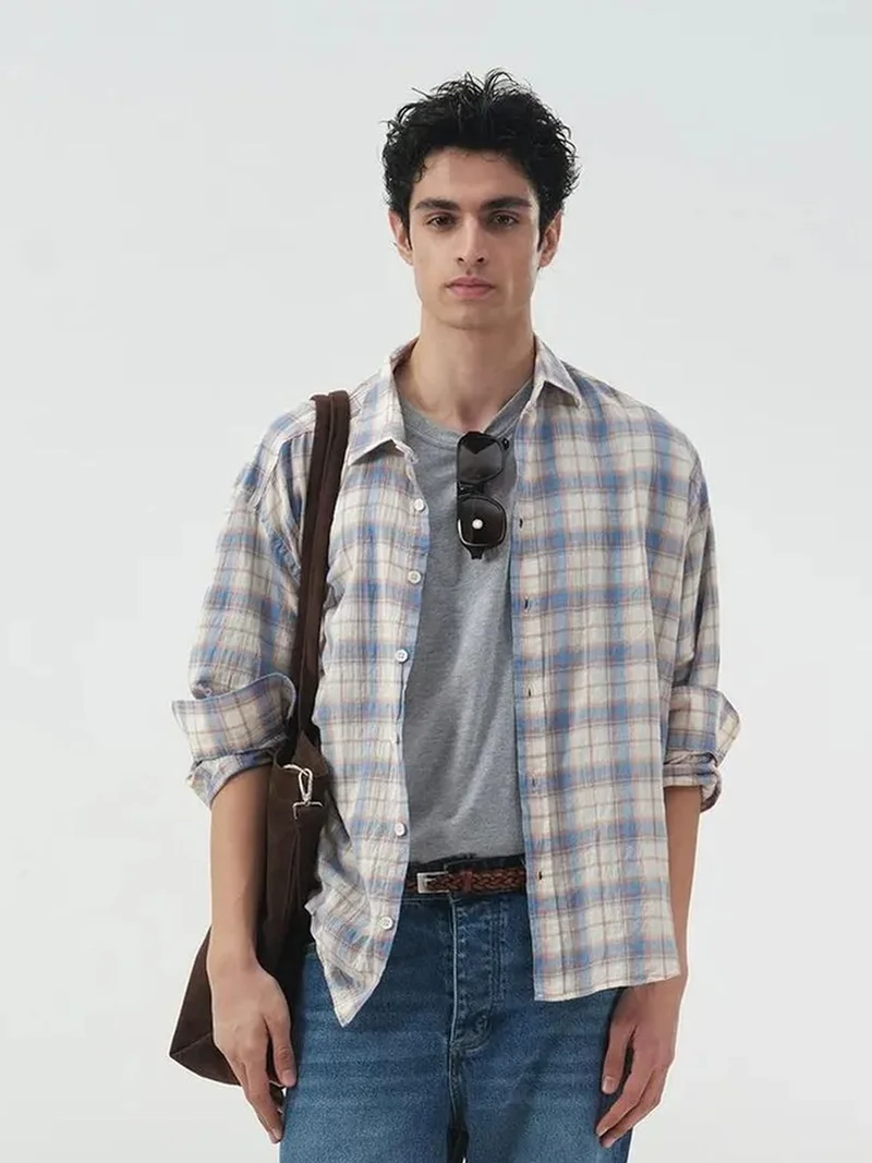 Giesto GIESTO Oversized Plaid Button-Front Shirt