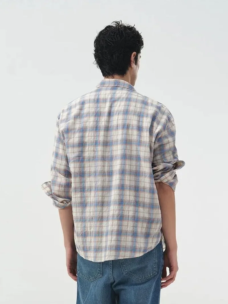 Giesto Dusty White GIESTO Oversized Plaid Button-Front Shirt for Men | Best Price UAE