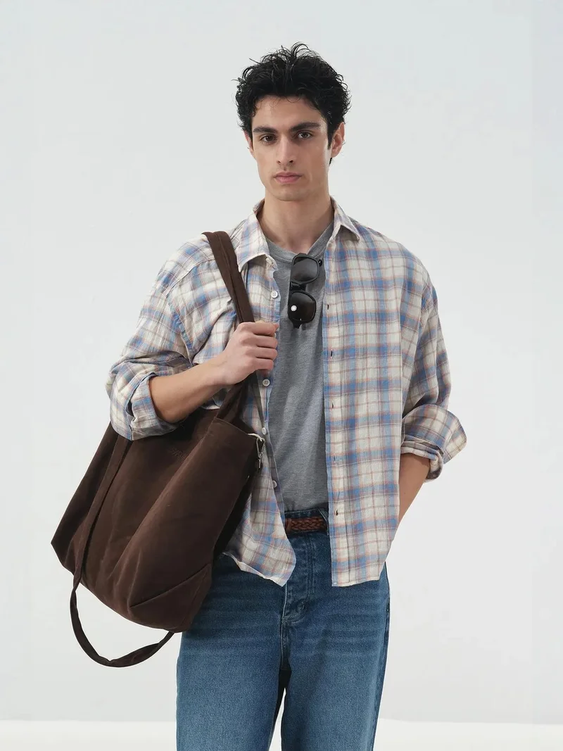 Giesto Dusty White GIESTO Oversized Plaid Button-Front Shirt for Men | Best Price UAE