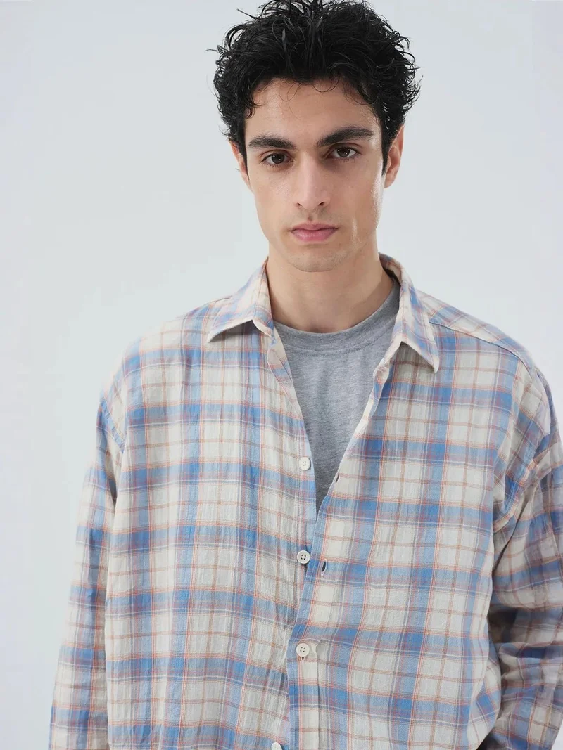Giesto GIESTO Oversized Plaid Button-Front Shirt