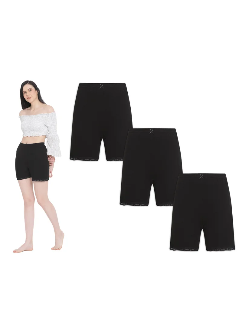 BYC WOMEN'S COTTON BOXER BRIEF SHORTS (PACK OF 3) - BLACK