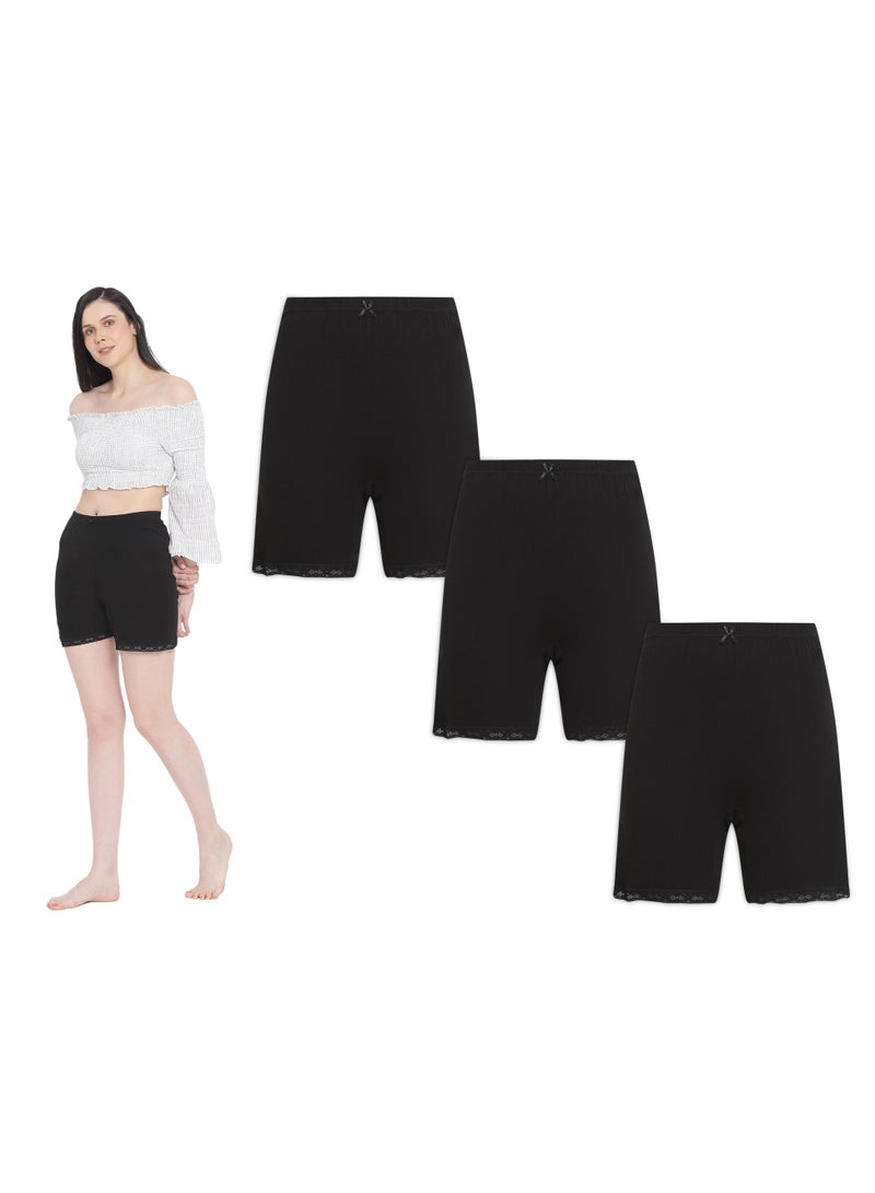 BYC WOMEN'S COTTON BOXER BRIEF SHORTS (PACK OF 3) - BLACK  - Image 1
