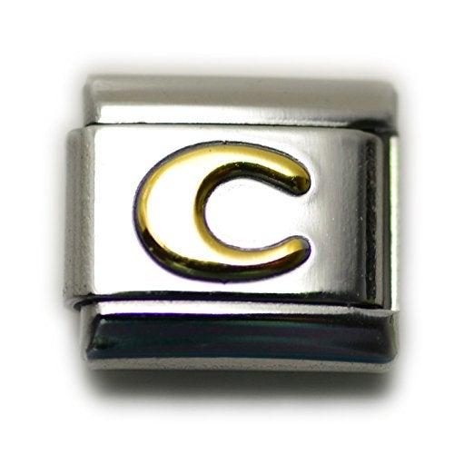 Dolceoro Alphabet C Letter Initial, 9mm Traditional Classic Type Italian Modular Charm Link - Stainless Steel - Image 1