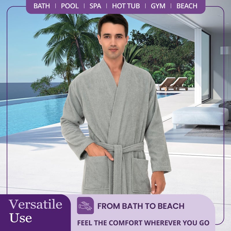 TowelSelections Mens Robe Cotton Terry Cloth Bathrobe Soft Towel Bath Robe for Men Medium-Large White - Image 4