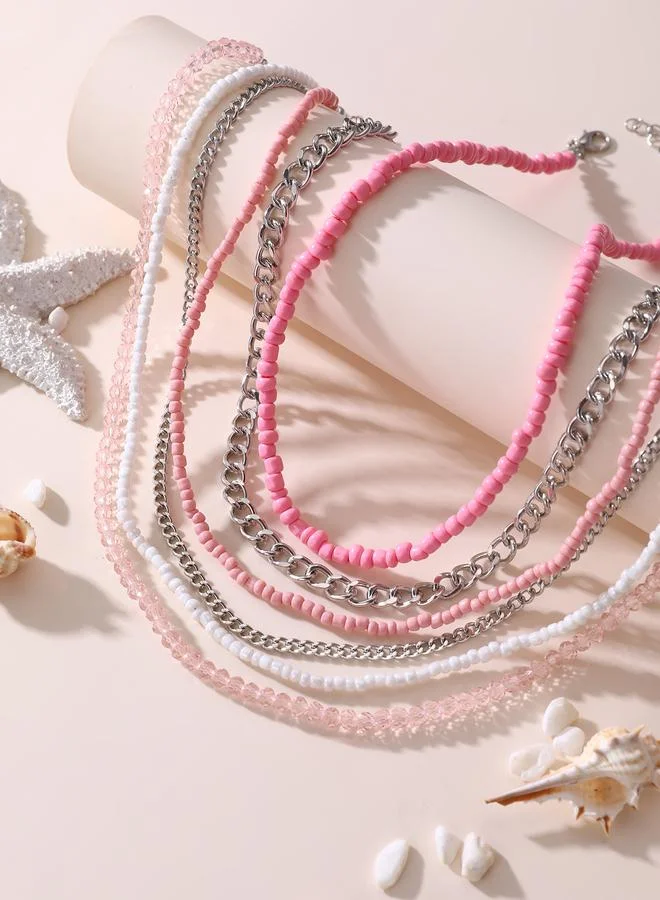 Take Two Pack of 6 - Girls Multi-Color Beaded and Chain Necklaces