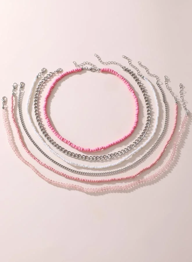 Pack of 6 - Girls Multi-Color Beaded and Chain Necklaces