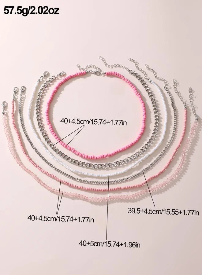 Take Two  Pack of 6 - Girls Multi-Color Beaded and Chain Necklaces for Women | Best Price UAE