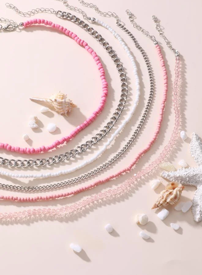 Take Two  Pack of 6 - Girls Multi-Color Beaded and Chain Necklaces for Women | Best Price UAE