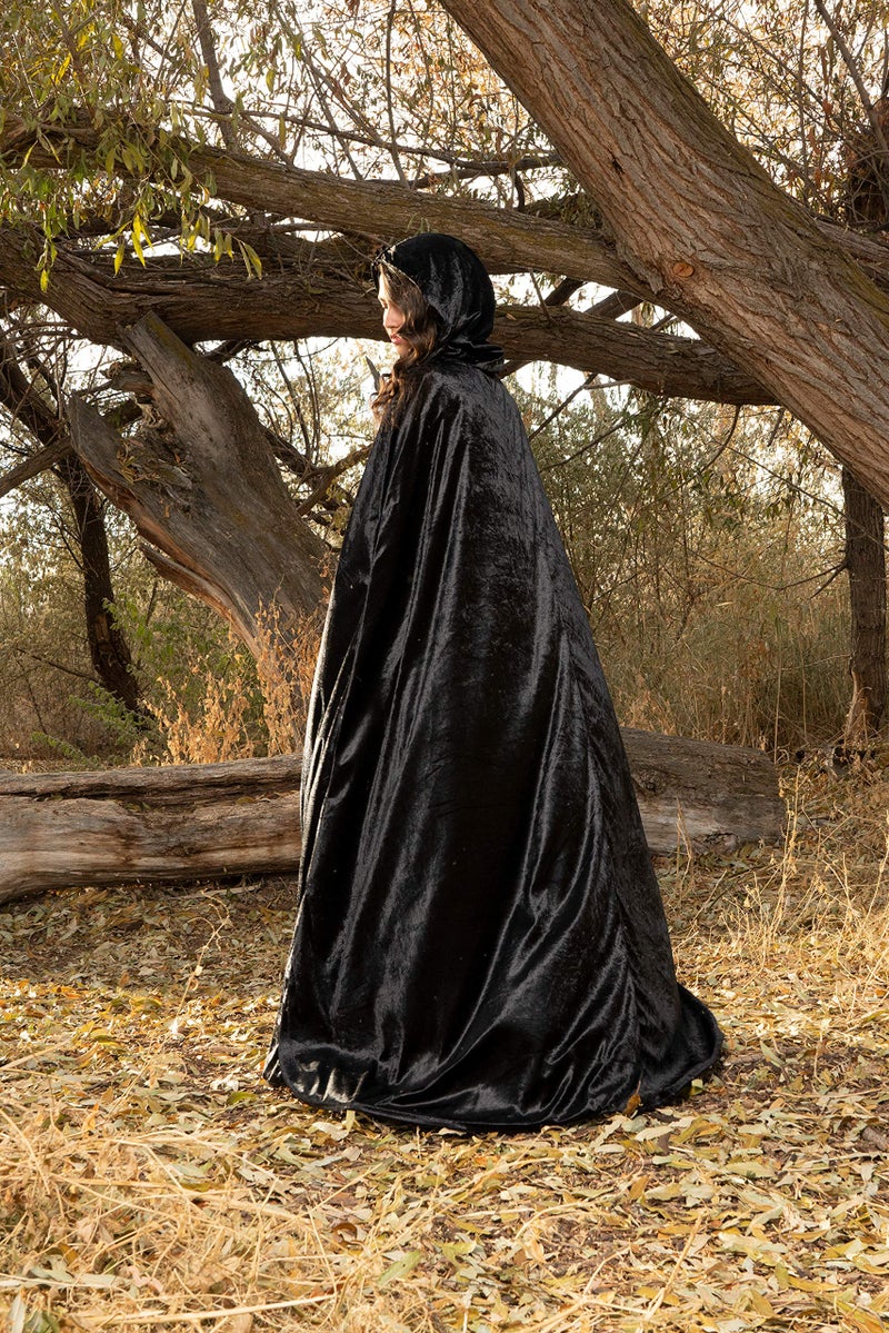 Little Adventures Deluxe Velvet Adult Cloak Cape with Lined Hood (Black) - Machine Washable Adult Cosplay Dress-Up Cloaks with No Glitter - Image 4