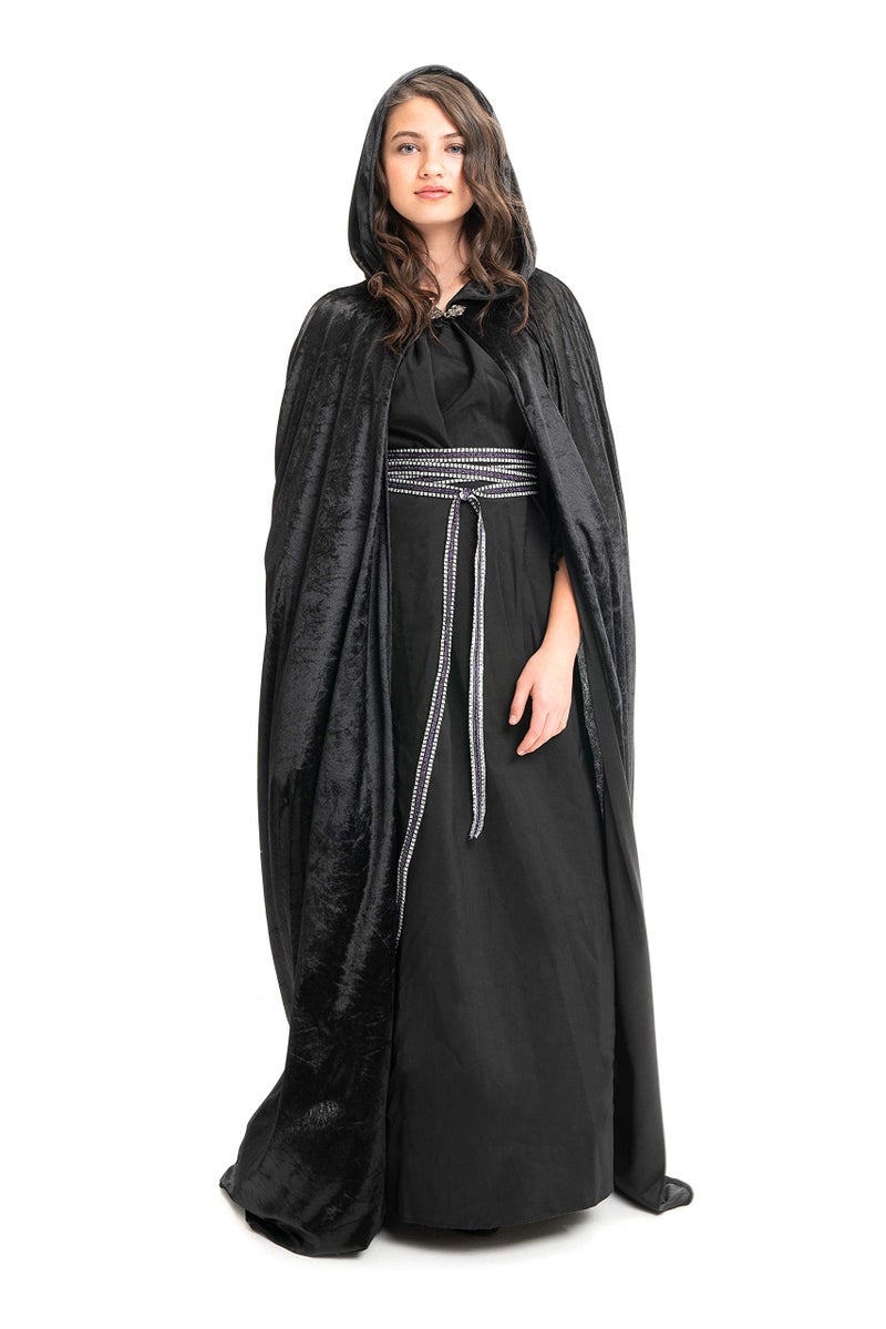 Little Adventures Deluxe Velvet Adult Cloak Cape with Lined Hood (Black) - Machine Washable Adult Cosplay Dress-Up Cloaks with No Glitter - Image 2