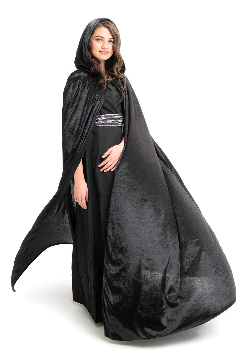 Little Adventures Deluxe Velvet Adult Cloak Cape with Lined Hood (Black) - Machine Washable Adult Cosplay Dress-Up Cloaks with No Glitter - Image 1