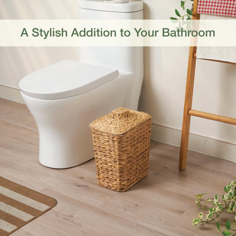 84ECO Wicker Trash Can with Lid and Liner - Rattan Trash Can for Bathroom - Decorative Wicker Waste Basket for Bedroom, Kitchen and Office (Natural Hyacinth) - Image 3
