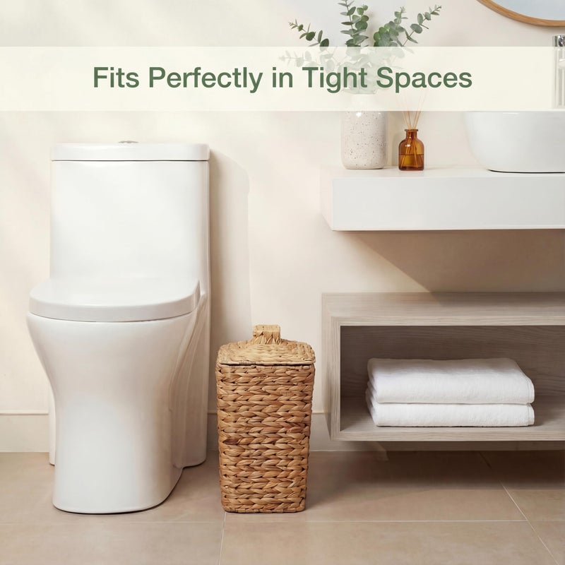 84ECO Wicker Trash Can with Lid and Liner - Rattan Trash Can for Bathroom - Decorative Wicker Waste Basket for Bedroom, Kitchen and Office (Natural Hyacinth) - Image 2