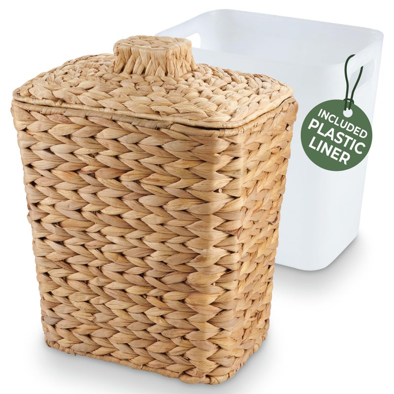 84ECO Wicker Trash Can with Lid and Liner - Rattan Trash Can for Bathroom - Decorative Wicker Waste Basket for Bedroom, Kitchen and Office (Natural Hyacinth) - Image 1