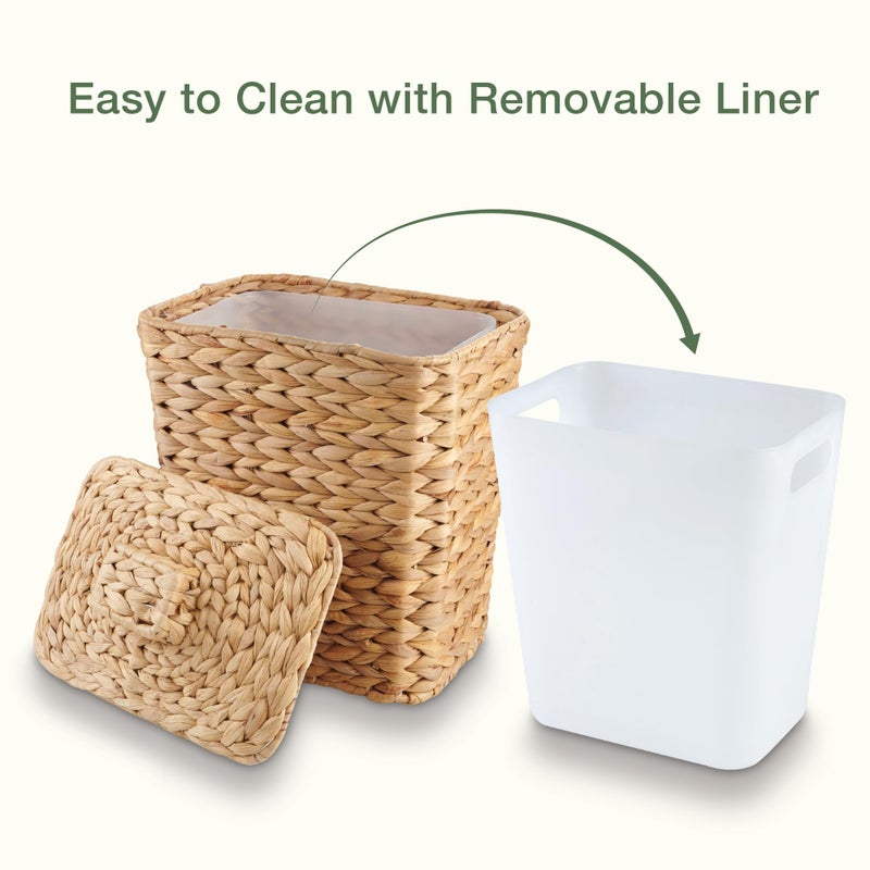 84ECO Wicker Trash Can with Lid and Liner - Rattan Trash Can for Bathroom - Decorative Wicker Waste Basket for Bedroom, Kitchen and Office (Natural Hyacinth) - Image 4