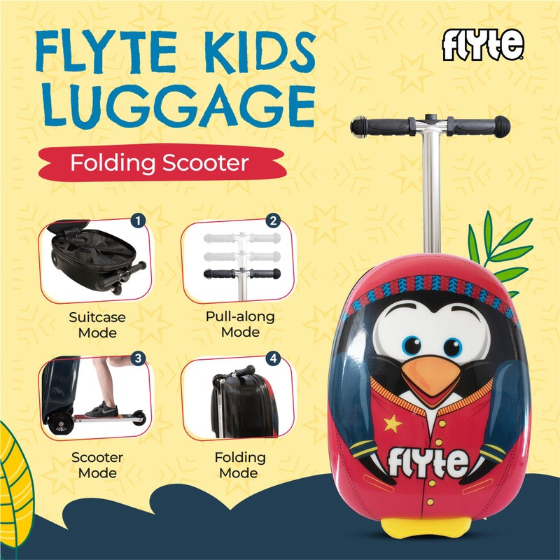 FLYTE Flyte Scooter Suitcase Folding Kids Luggage - Perry The Penguin, Hardshell, Ride On with Wheels, 2-in-1, 18 Inch, 25 Litre Capacity  - Image 2