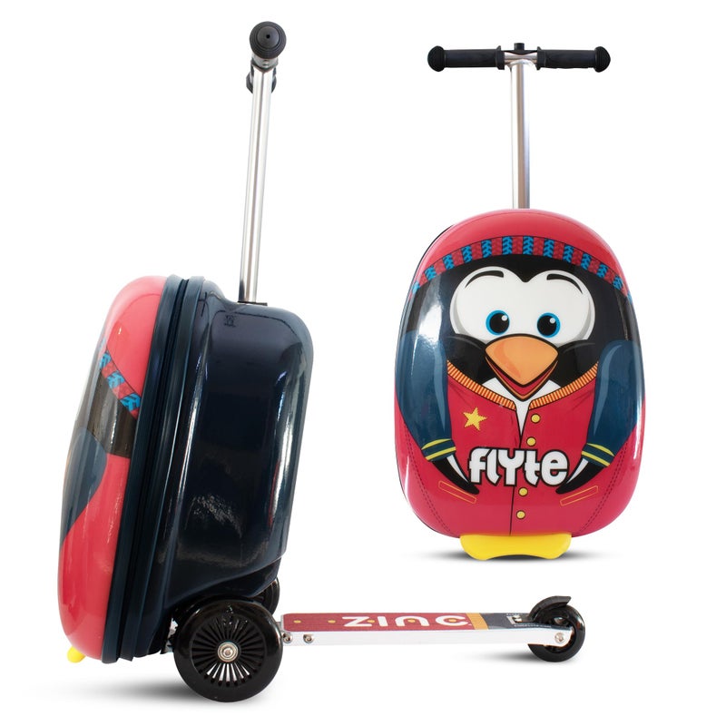 FLYTE Flyte Scooter Suitcase Folding Kids Luggage - Perry The Penguin, Hardshell, Ride On with Wheels, 2-in-1, 18 Inch, 25 Litre Capacity  - Image 1