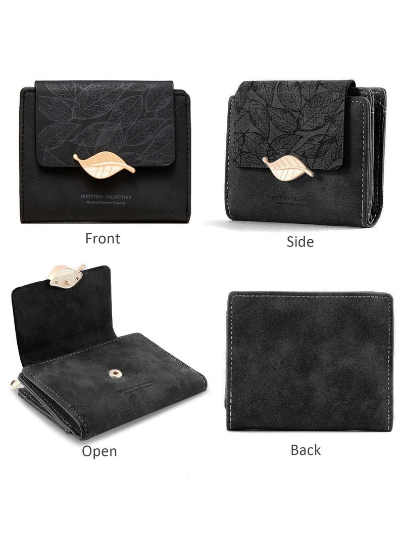 SYOSI Women's Wallet, RFID Ladies Purses with Leaf Pattern, Women PU Leather Fashion Small Purse Clutch Holder Case, Metal Gold Leaf Clip Ladies Wallet with Multiple Card Slots (Black) - Image 5