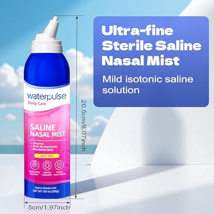 Waterpulse Saline Nasal Mist for Nasal Care - Drug-Free Nasal Relief with Pure Isotonic Solution, Moisturizing Spray to Relieve Dryness & Congestion – Use for Daily Care,2 x 7.05 oz - Image 5