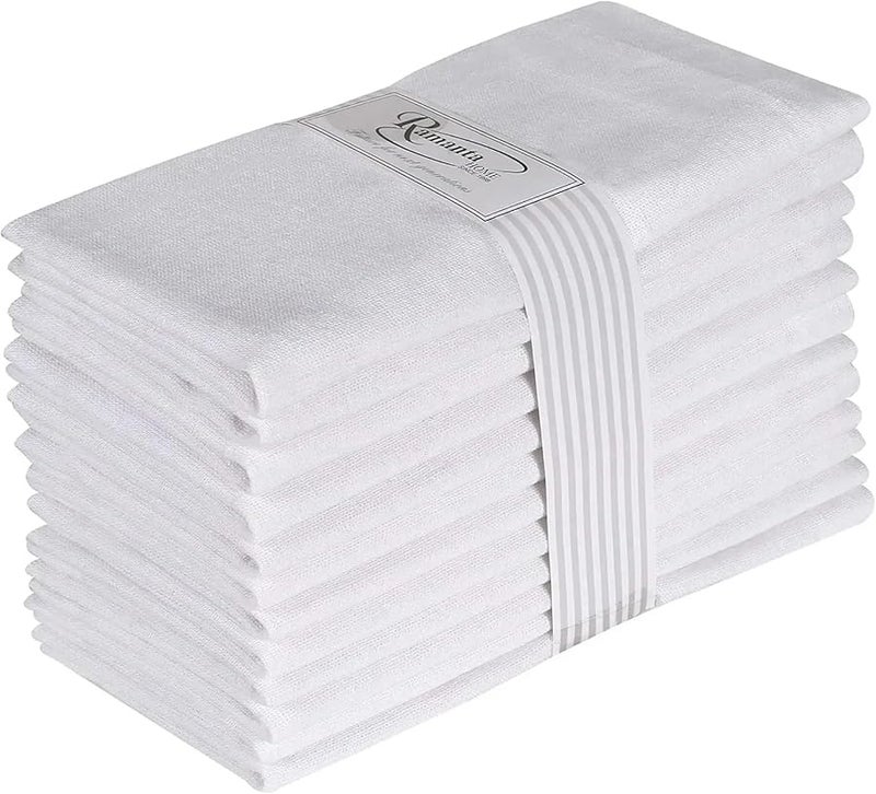 White Linen Dinner Napkins Set of 6 45x45cm Mitered Corners Wedding - Image 1