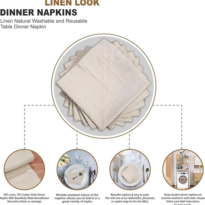 White Linen Dinner Napkins Set of 6 45x45cm Mitered Corners Wedding - Image 4
