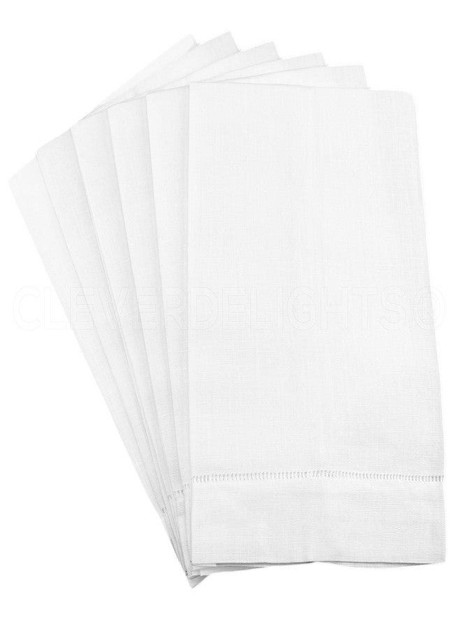 CleverDelights White Linen Hemstitched Hand Towels - 6 Pack - 14" x 22" - Fingertip Towel - Image 1