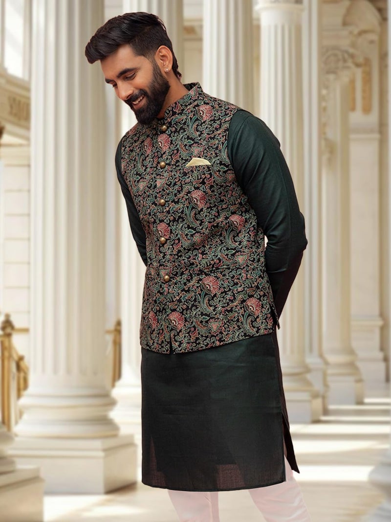 KISAH Nehru Jacket for Men – Printed Pure Cotton Modi Jacket | Ethnic & Formal Waist Coat for Weddings, Parties & Office Wear - Image 3